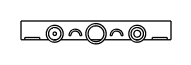 Front wall of the tray with the kaomoji face embossed: ring eye, smile, camera window as the middle eye, smile, ring eye with small pupil